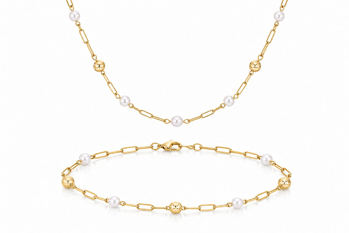 "Pearl Paper Clip" Set - 14k Gold