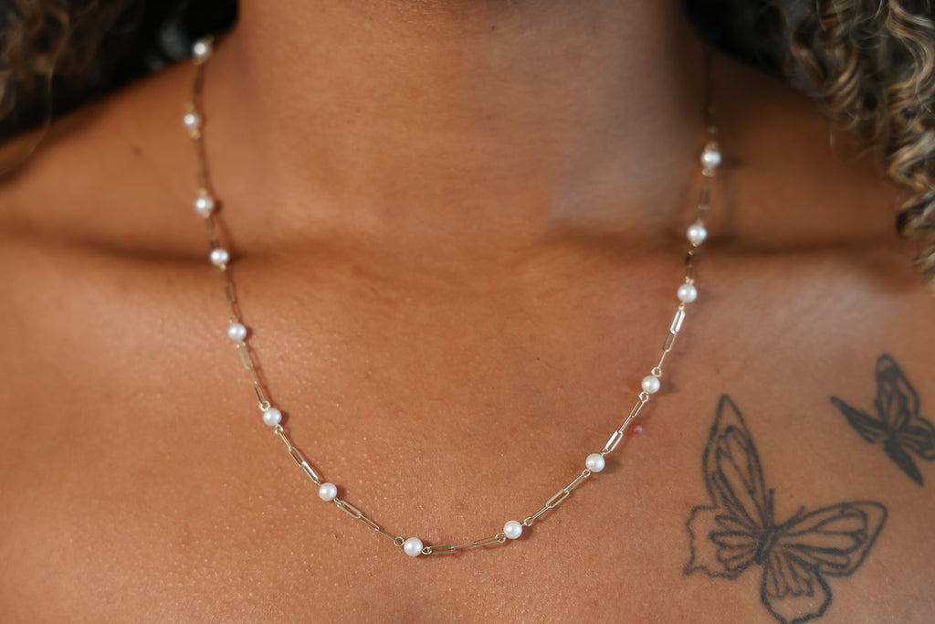 "Paperclip Pearl" Jewelry Set - 14K Gold