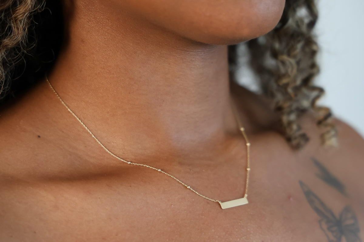 "Name Plate" Necklace & Bracelet Set - 14K Solid Gold