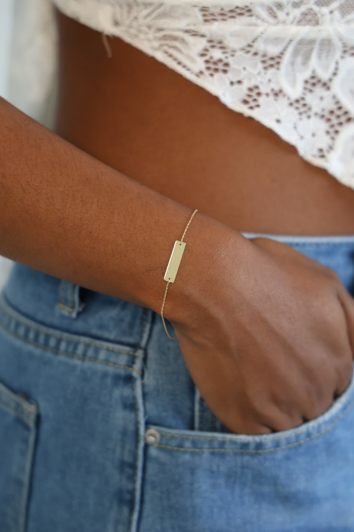 "Name Plate" Necklace & Bracelet Set - 14K Solid Gold