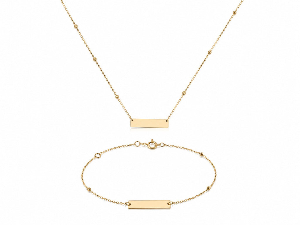 "Name Plate" Necklace & Bracelet Set - 14K Solid Gold