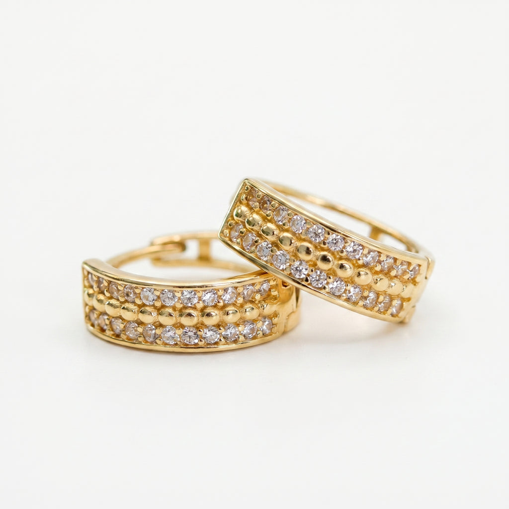 "Square & Round CZ Huggie" Earrings - 14k Gold