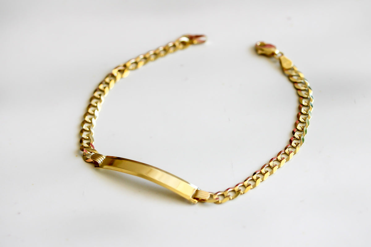 "Cuban Link Name Tag" Bracelet - 10k Yellow Gold
