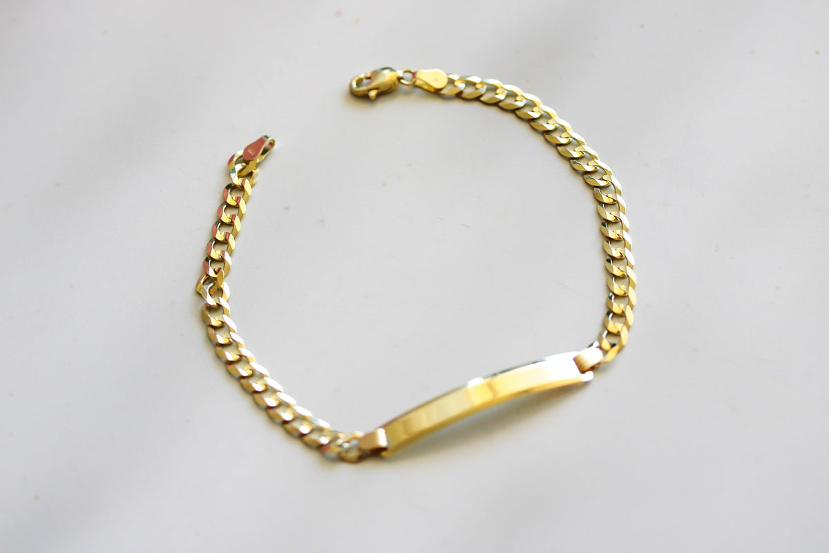 "Cuban Link Name Tag" Bracelet - 10k Yellow Gold