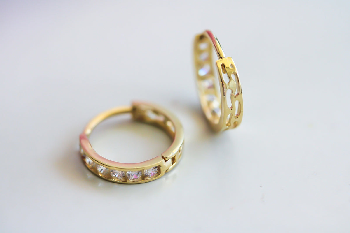 "Pavé Huggie" Earrings - 10K or 14K Solid Gold