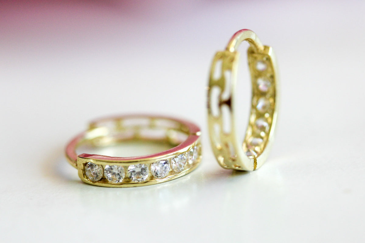 "Pavé Huggie" Earrings - 10K or 14K Solid Gold