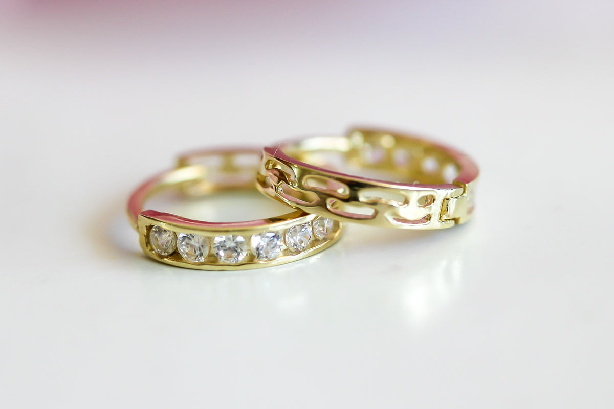 "Pavé Huggie" Earrings - 10K or 14K Solid Gold
