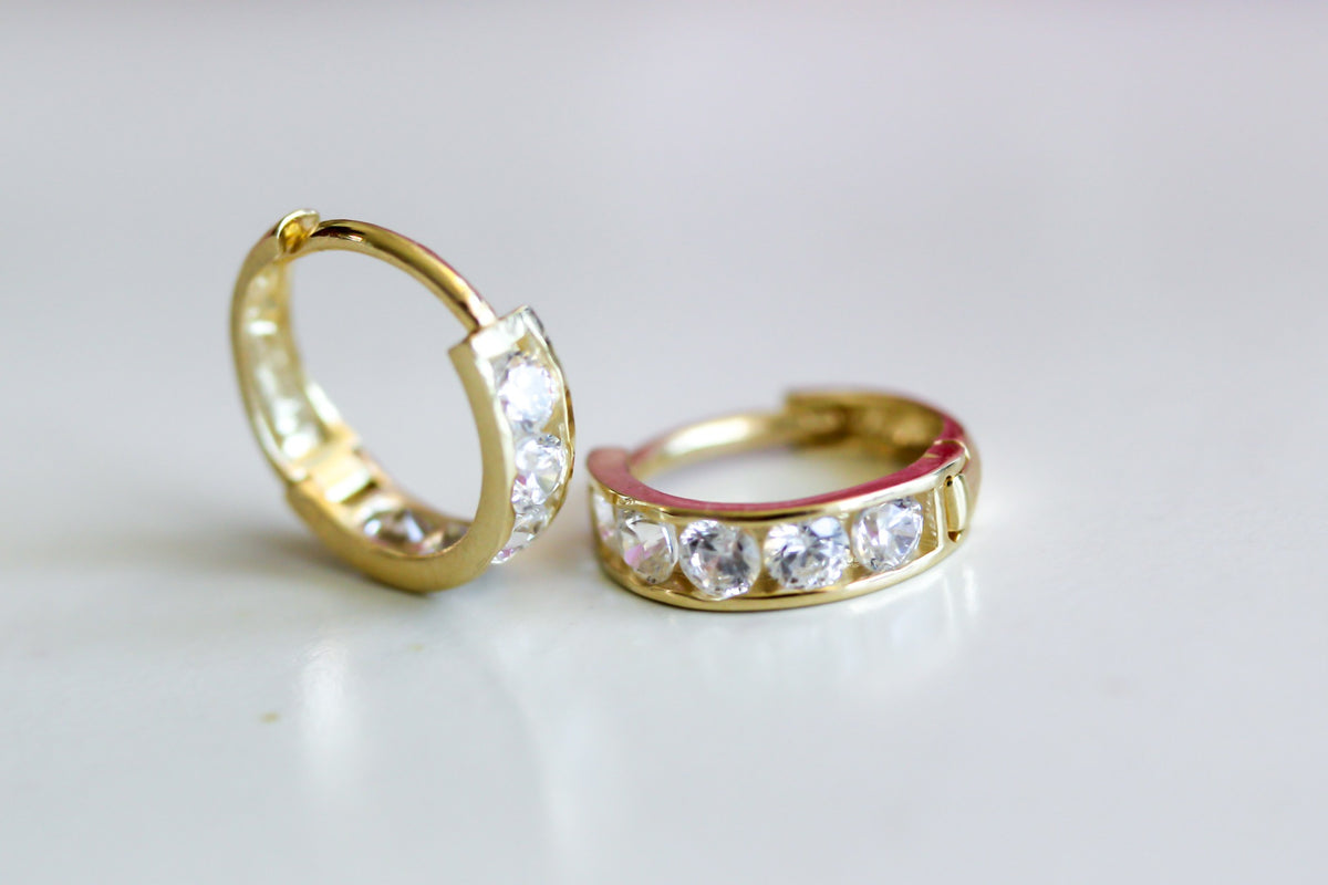 "Pavé Huggie" Earrings - 10k Gold CZ