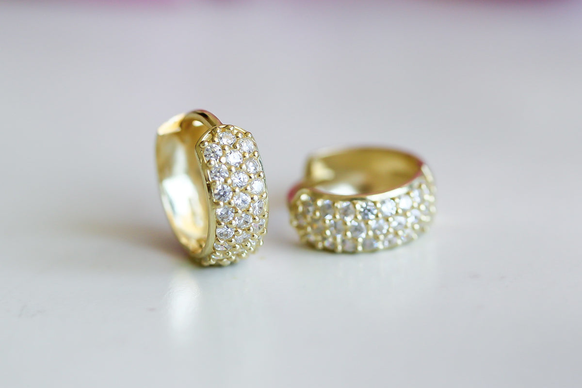 "Pavé Huggie" Earrings - 10k Yellow Gold