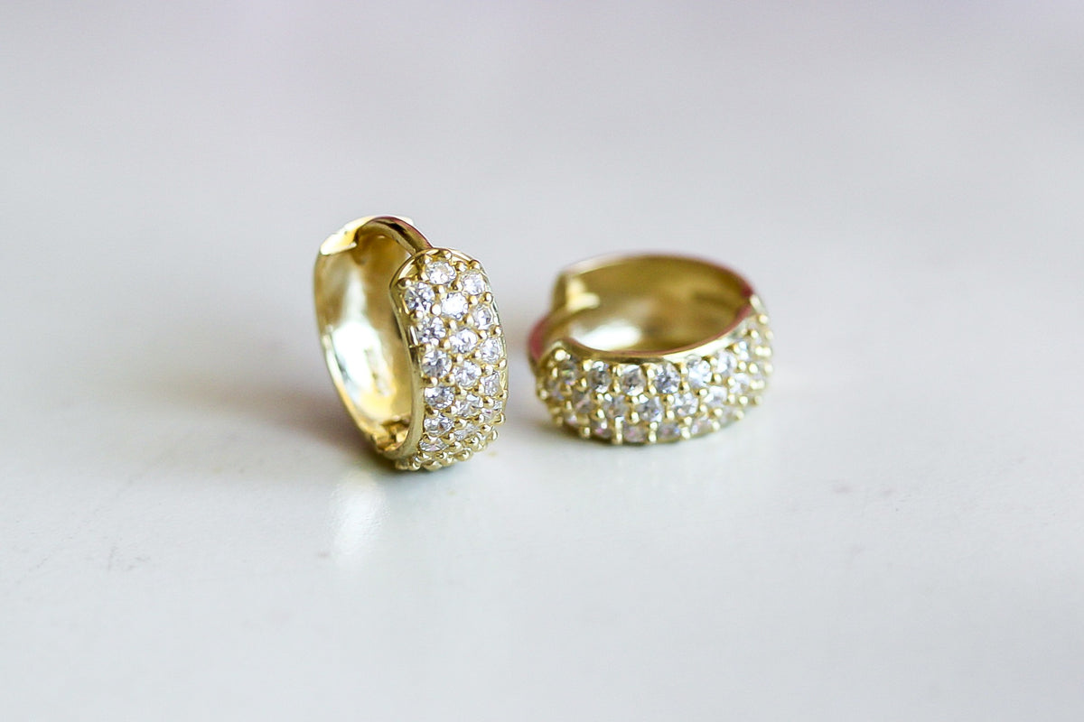 "Pavé Huggie" Earrings - 10k Yellow Gold