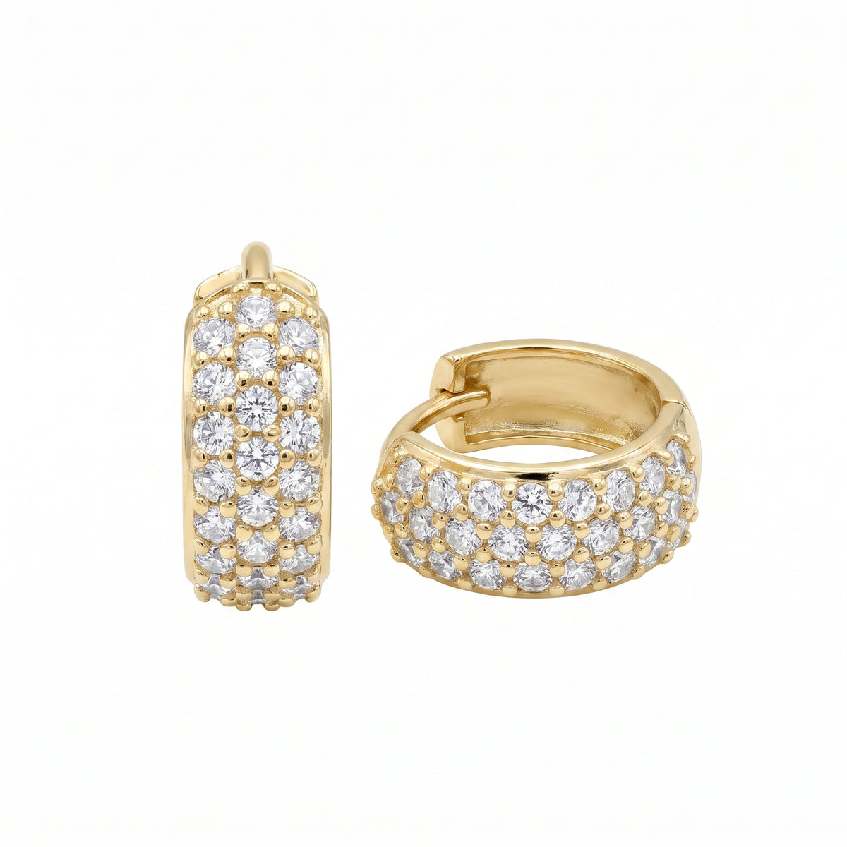 "Pavé Huggie" Earrings - 10k Yellow Gold