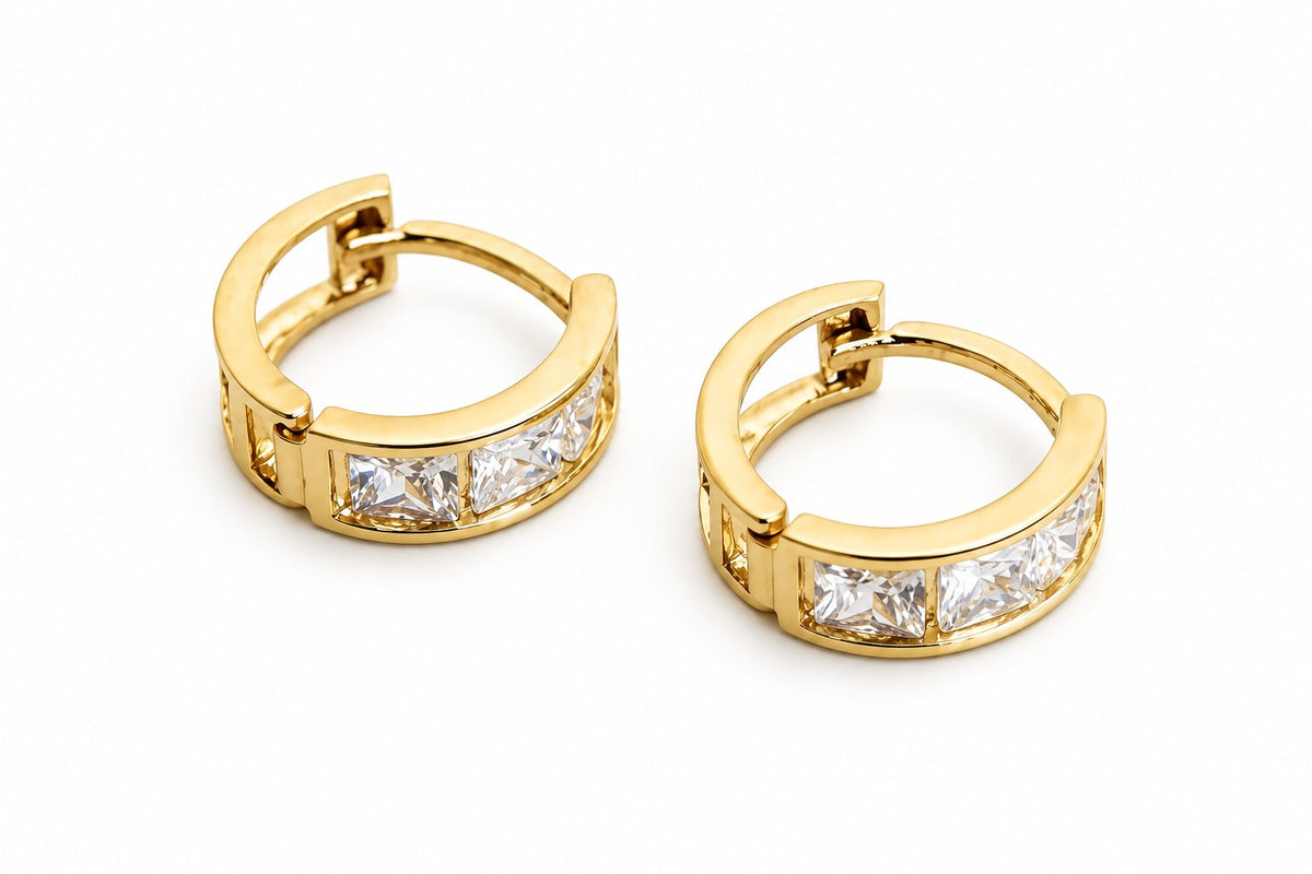 "Pavé Huggie" Earrings - 14k Yellow Gold