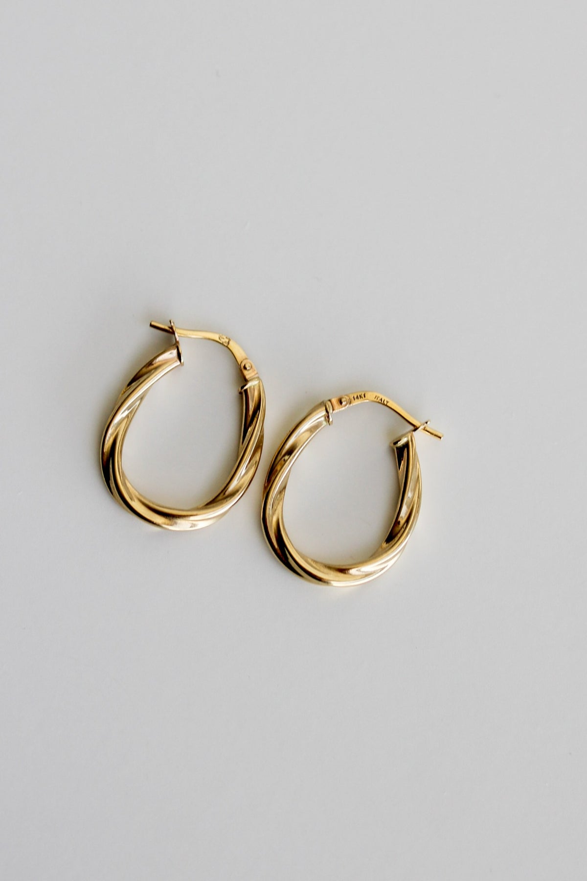 "Twisted Oval" Hoop Earrings - 14k Solid Yellow Gold