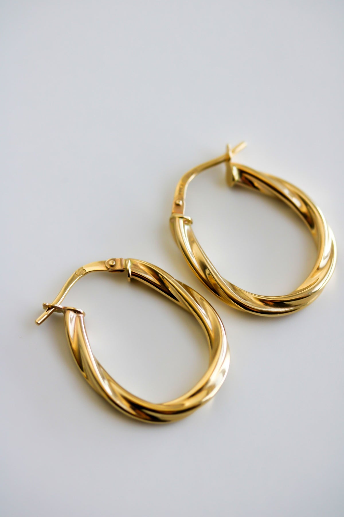 "Twisted Oval" Hoop Earrings - 14k Solid Yellow Gold