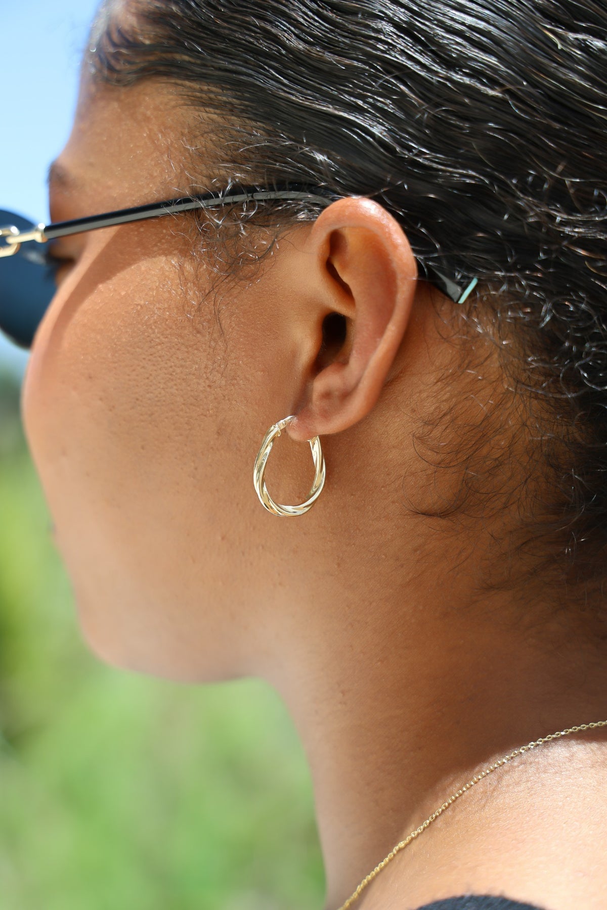 "Twisted Oval" Hoop Earrings - 14k Solid Yellow Gold