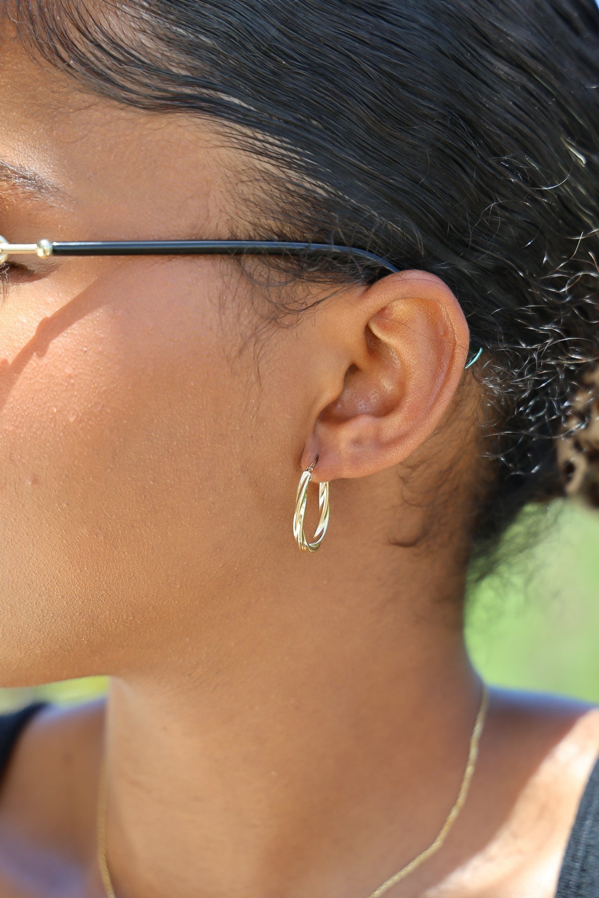 "Twisted Oval" Hoop Earrings - 14k Solid Yellow Gold