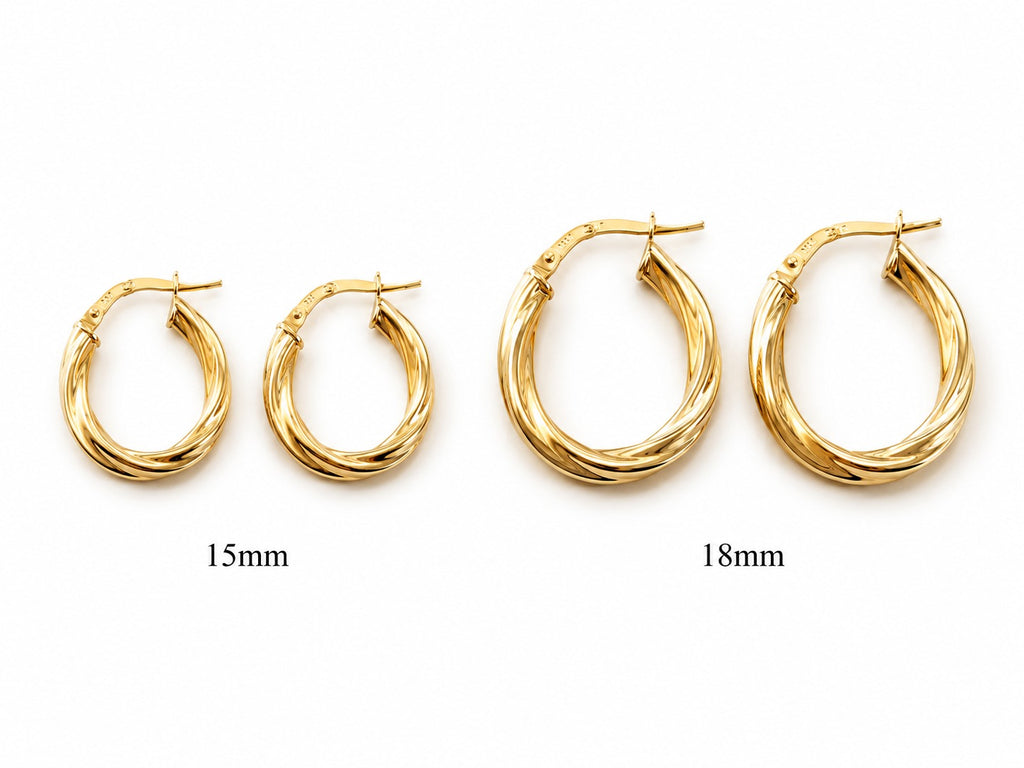 "Twisted Oval" Hoop Earrings - 14k Solid Yellow Gold