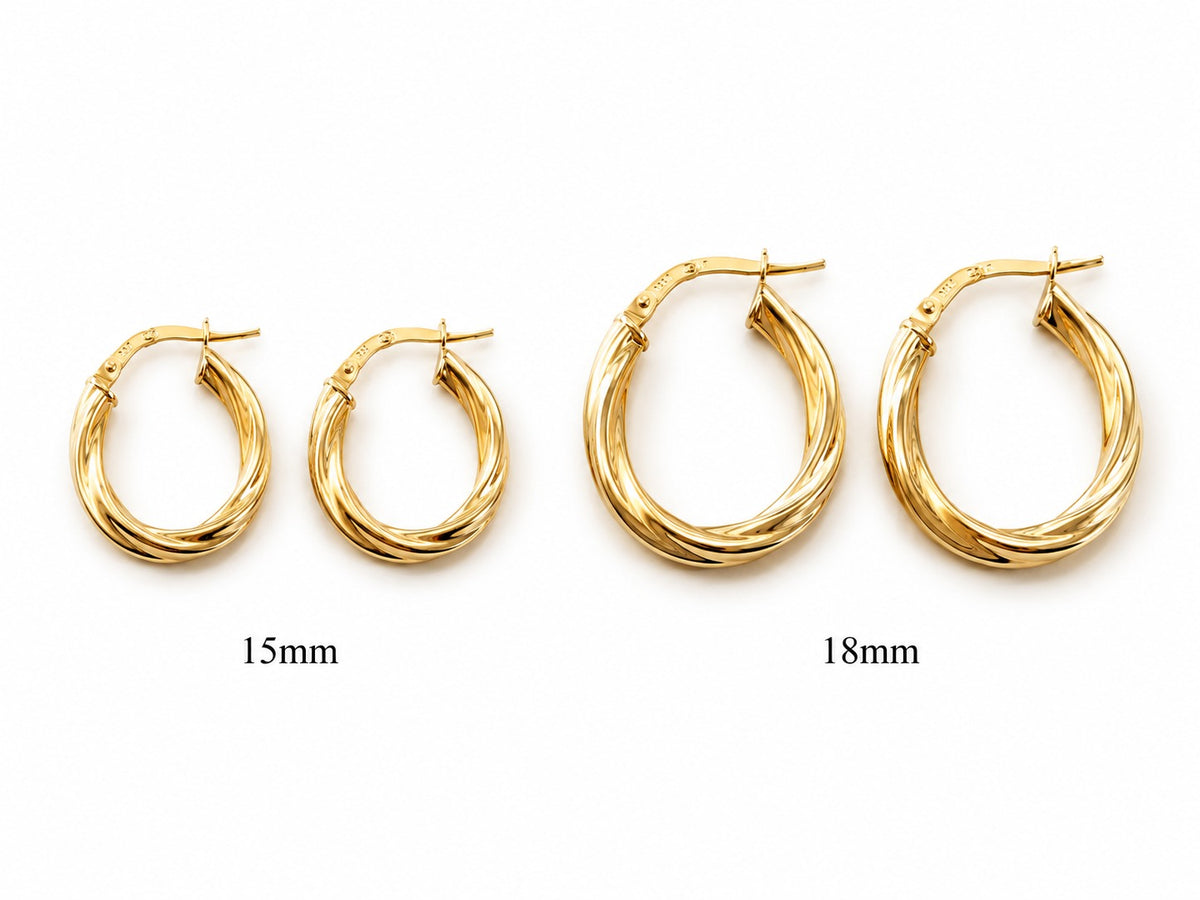 "Twisted Oval" Hoop Earrings - 14k Solid Yellow Gold