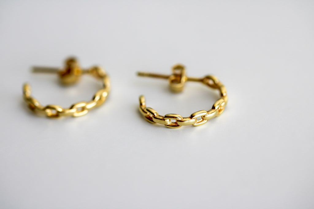 "Oval Chain Link" Hoops - 14k Yellow Gold
