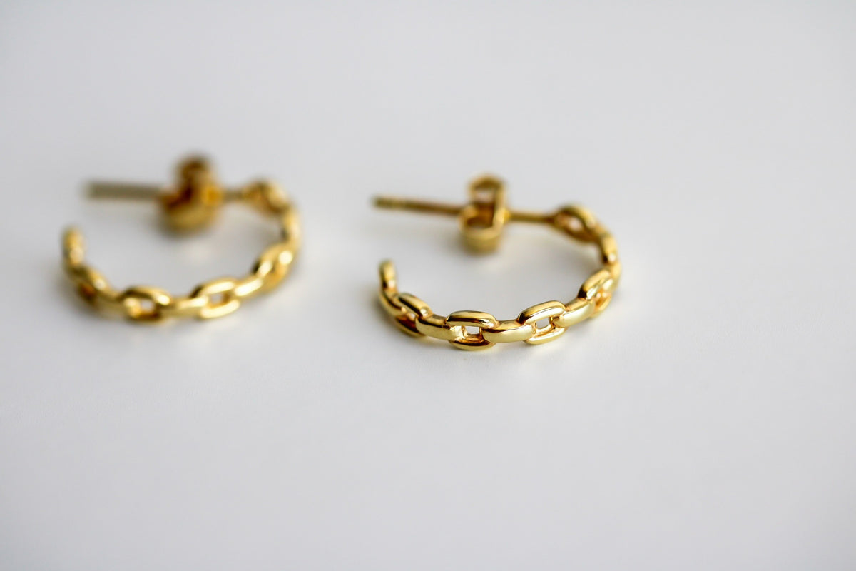 "Oval Chain Link" Hoops - 14k Yellow Gold