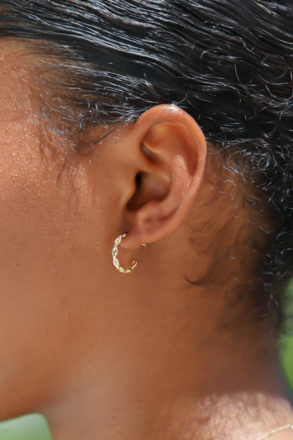 "Oval Chain Link" Hoops - 14k Yellow Gold