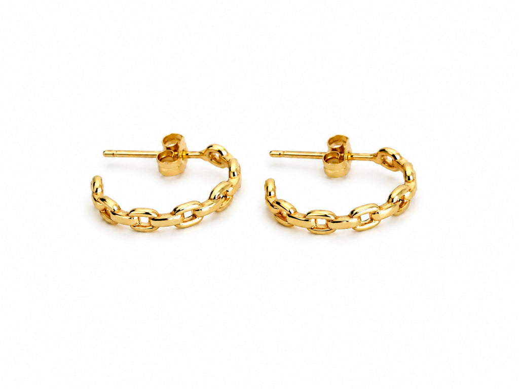 "Oval Chain Link" Hoops - 14k Yellow Gold