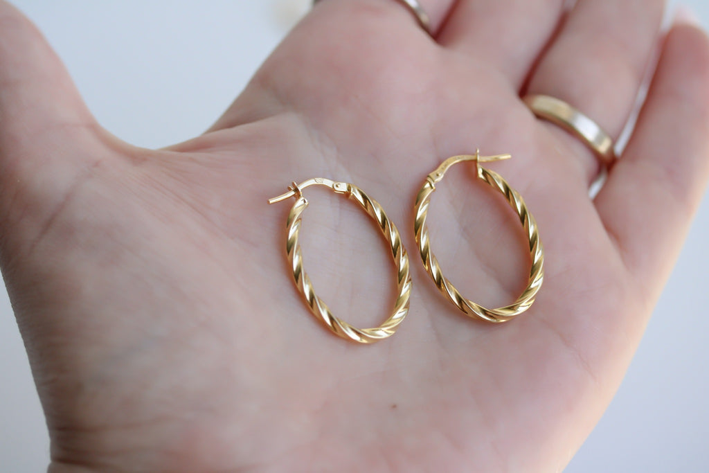 "Barrel Twist" Hoop Earrings - 14k Yellow Gold