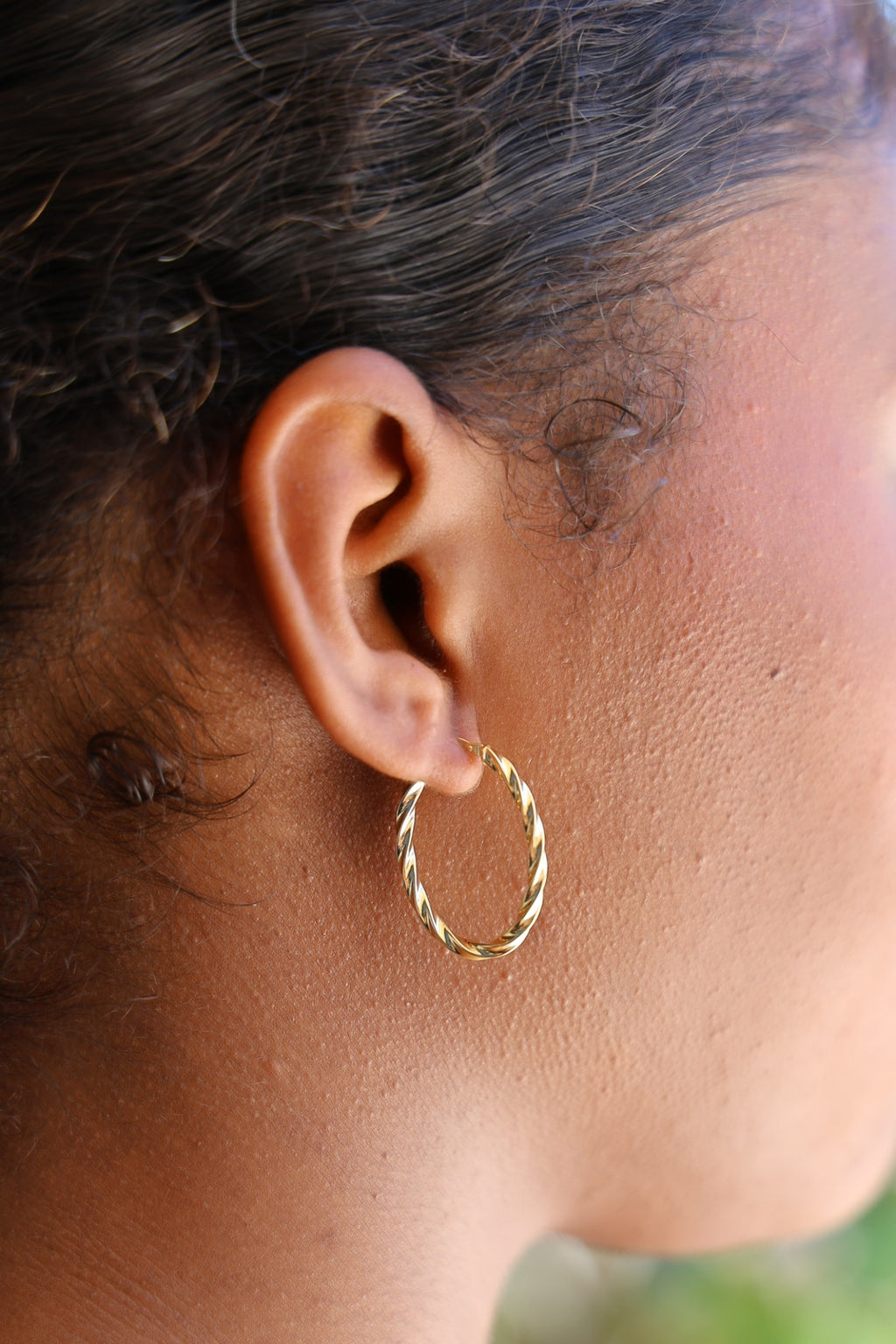 "Barrel Twist" Hoop Earrings - 14k Yellow Gold