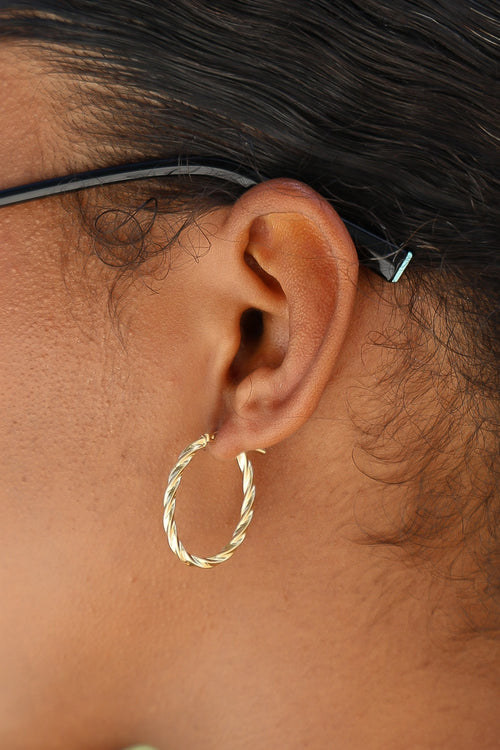 "Barrel Twist" Hoop Earrings - 14k Yellow Gold