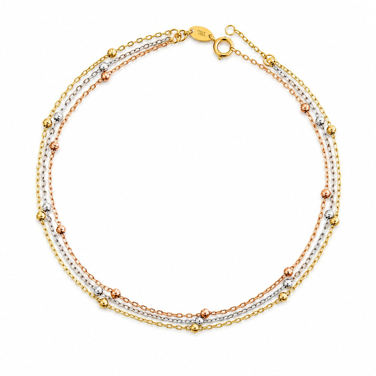 "Tri-Color Ball Bead" Anklet - 14k Gold