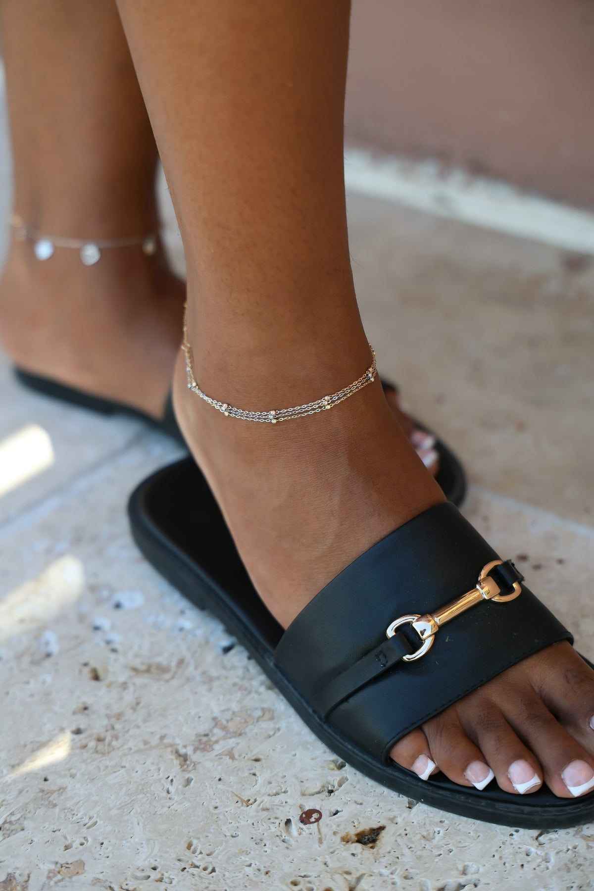 "Tri-Color Ball Bead" Anklet - 14k Gold