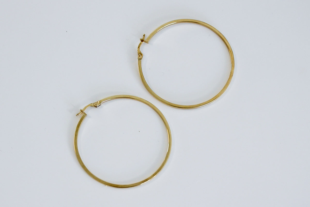 "Flat Circle" Hoop Earrings - 10k Solid Gold