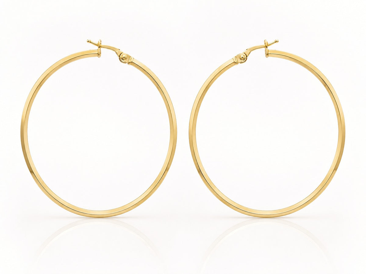 "Flat Circle" Hoop Earrings - 10k Solid Gold