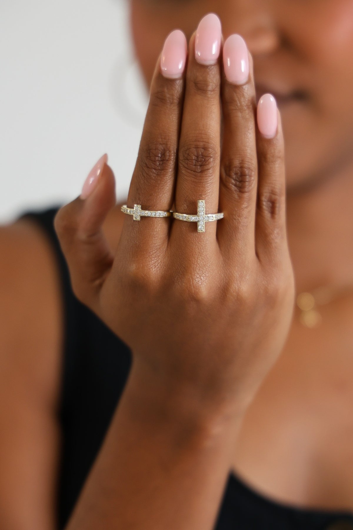 "Pavé Cross" Ring - 10k Solid Yellow Gold