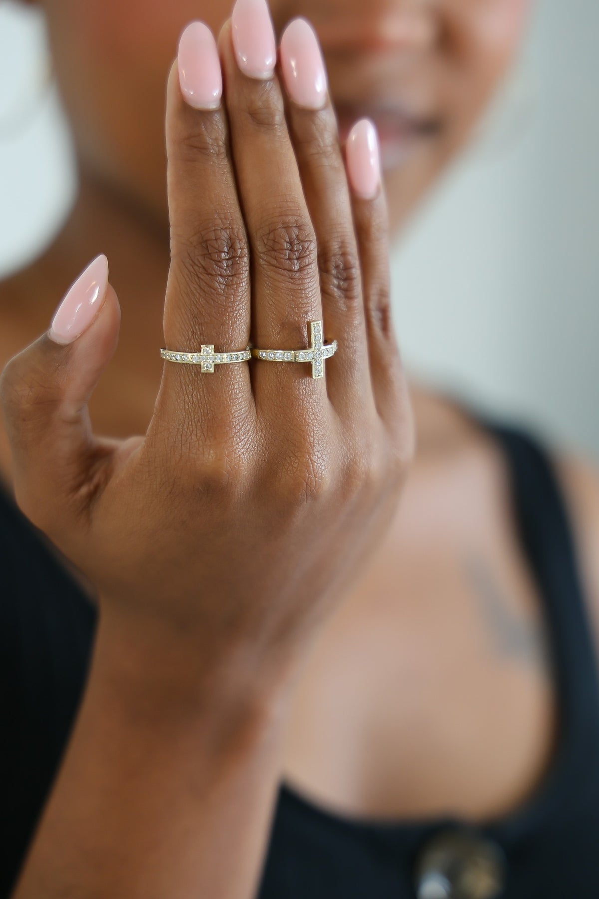 "Pavé Cross" Ring - 10k Solid Yellow Gold