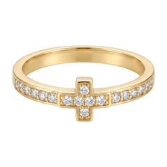 10k solid gold CZ short cross ring on white background