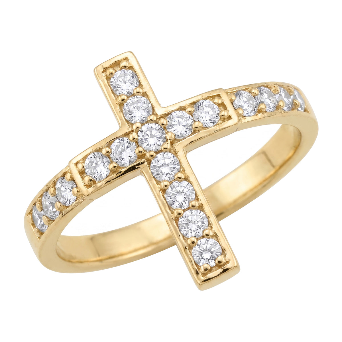 "Pavé Cross" Ring - 10k Solid Yellow Gold