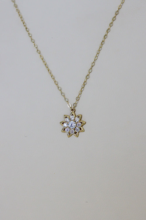 "CZ Daisy Flower" Jewelry Set - 14k Solid Gold