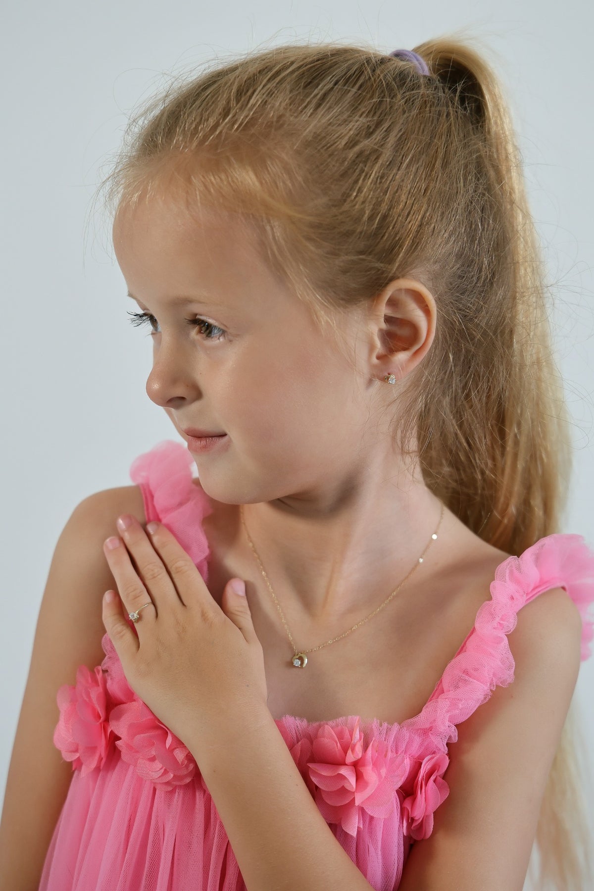"CZ Heart" Baby Jewelry Set - 14k Solid Yellow Gold