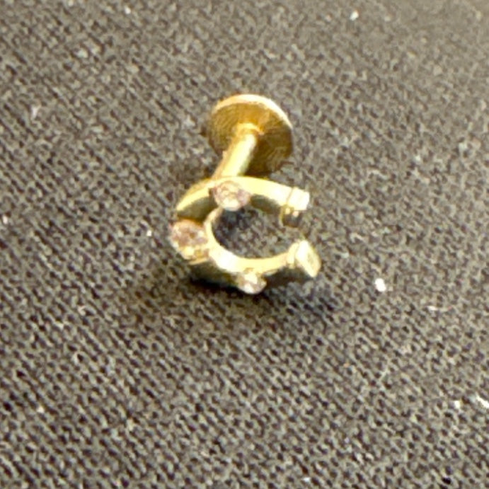 "Horseshoe CZ" Piercing Earring - 14k Yellow Gold