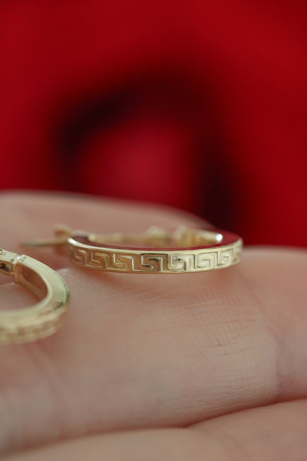 "Greek Key" Hoop Earrings - 10k Gold