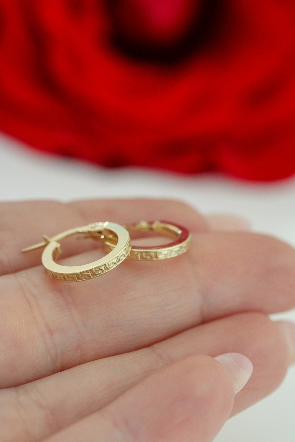 "Greek Key" Hoop Earrings - 10k Gold