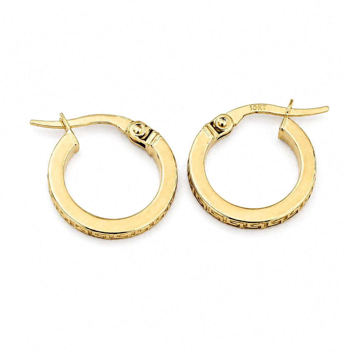 "Greek Key" Hoop Earrings - 10k Gold
