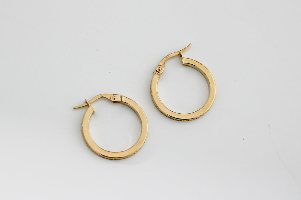 "Greek Key" Round Hoop Earrings - 10k Yellow Gold