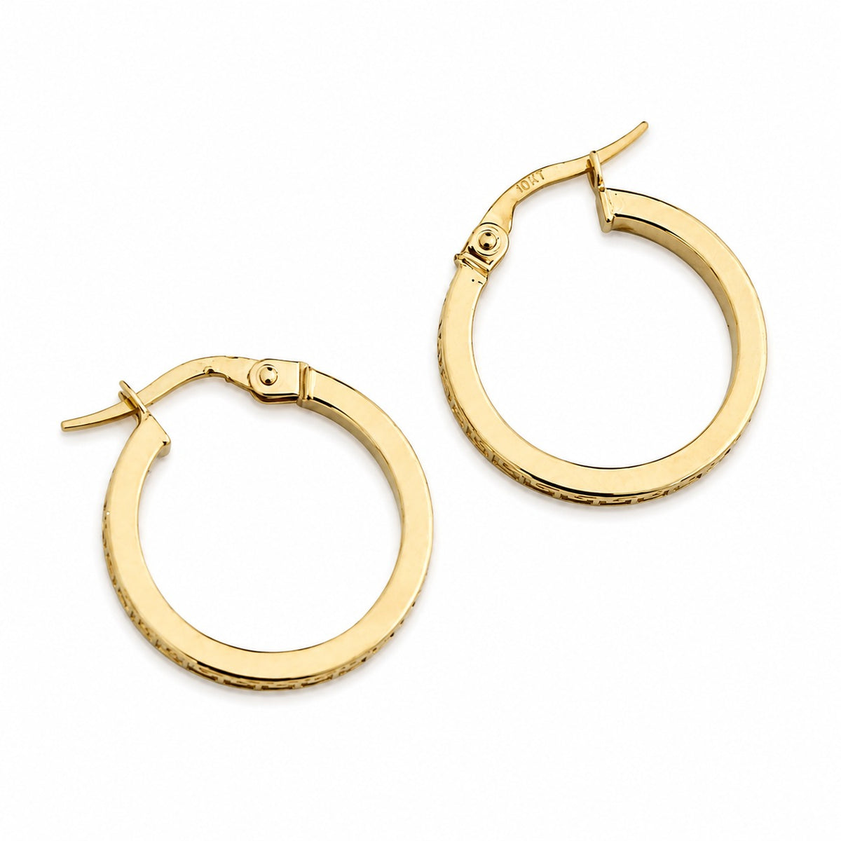"Greek Key" Round Hoop Earrings - 10k Yellow Gold