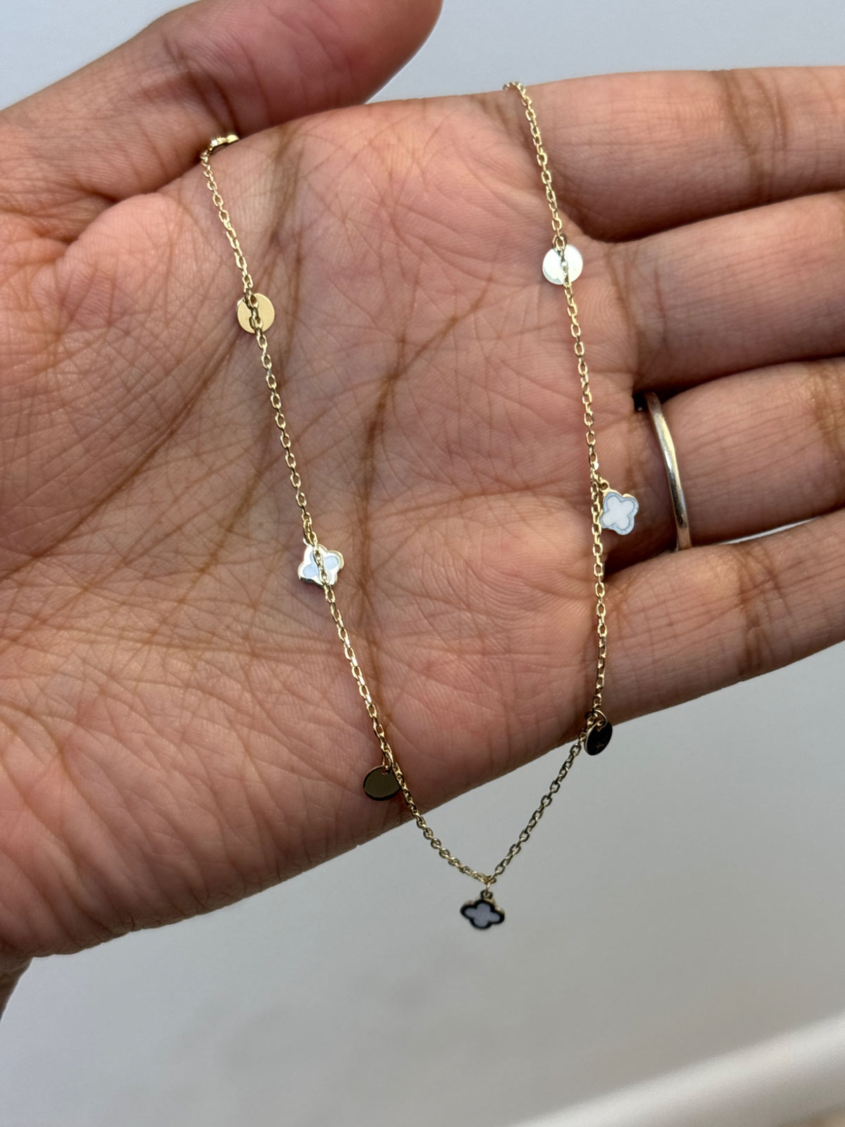 "White Clover Enamel" Necklace - 14k Yellow Gold