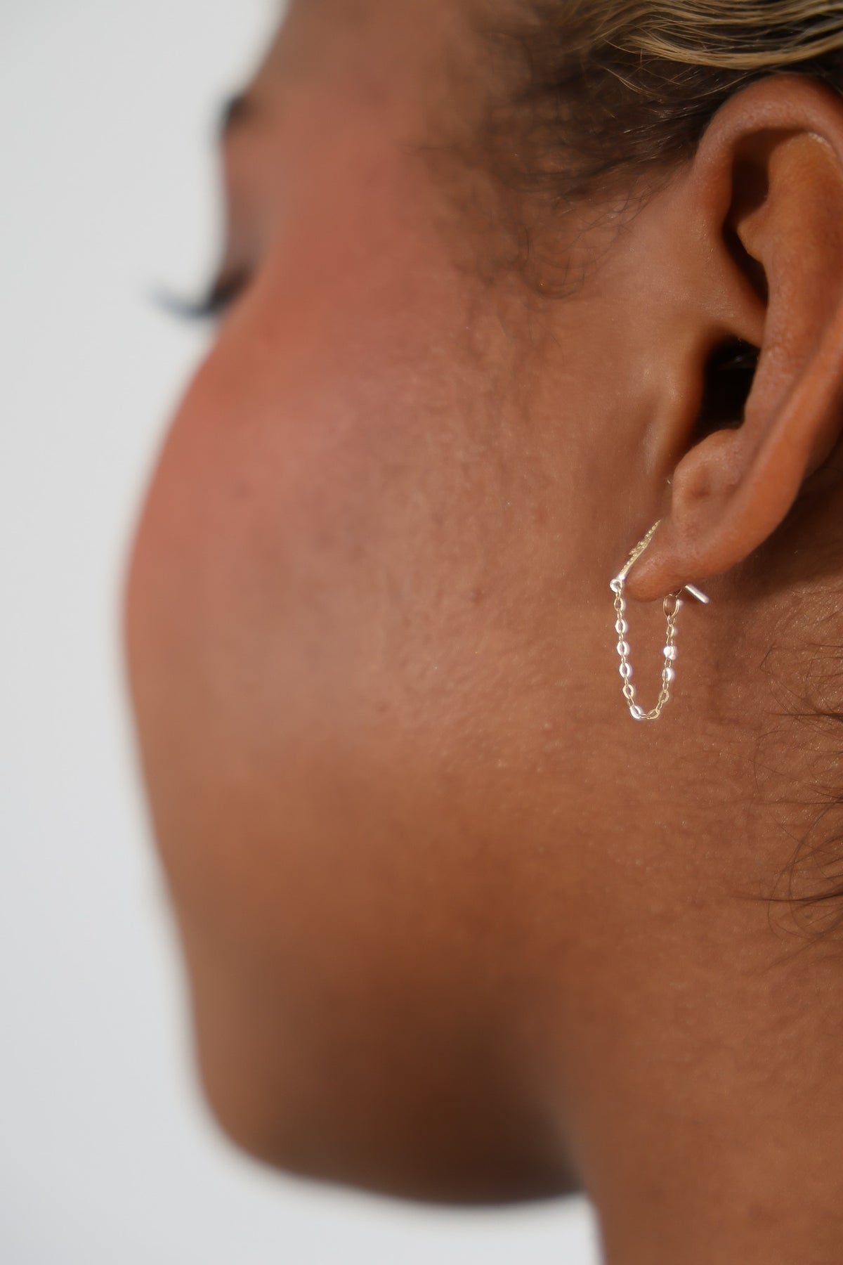 "Lightning Bolt" CZ Stud Chain Earrings - 14k Yellow Gold