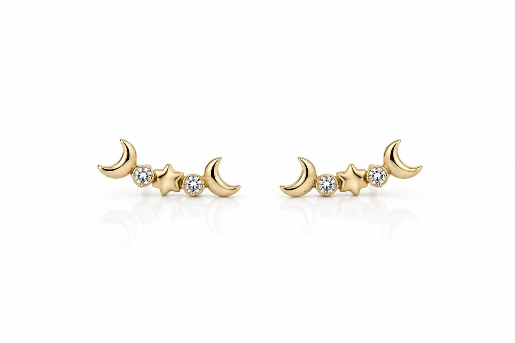 "Crescent Moon CZ" Earring - Yellow Gold