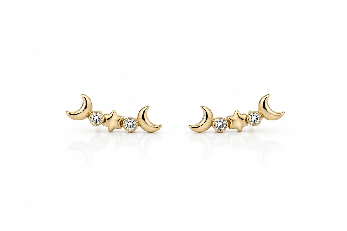 "Crescent Moon CZ" Earring - Yellow Gold