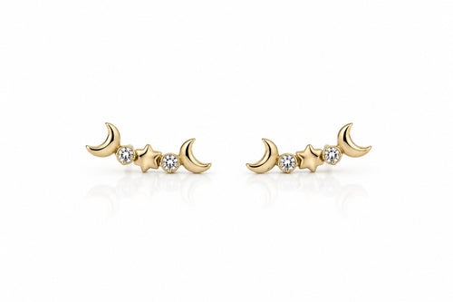 "Crescent Moon CZ" Earring - Yellow Gold